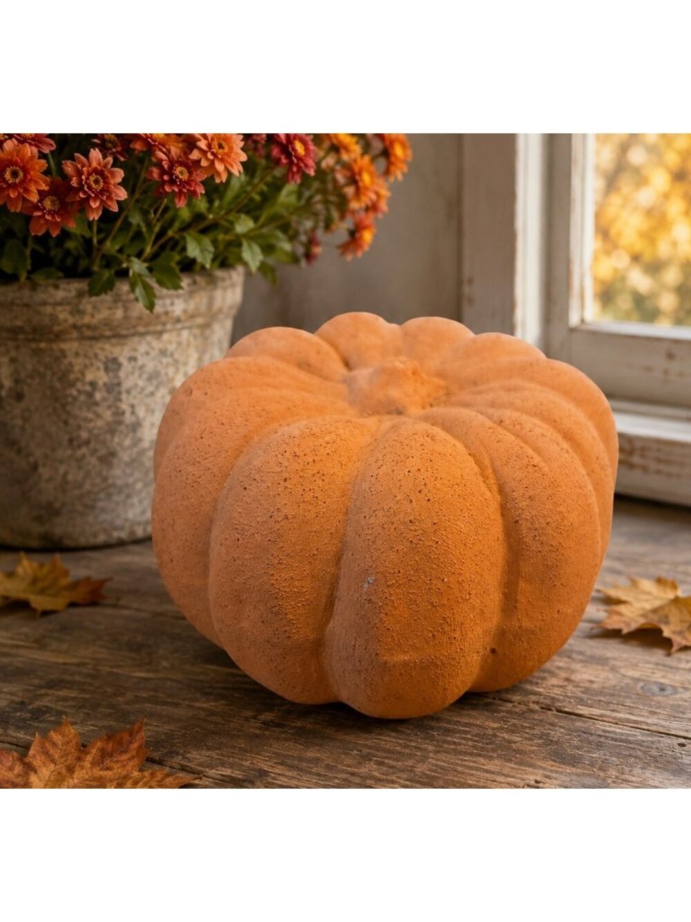 Terra Cotta Pumpkin Figurine Heavy Round Farmhouse Orange Fall Decor